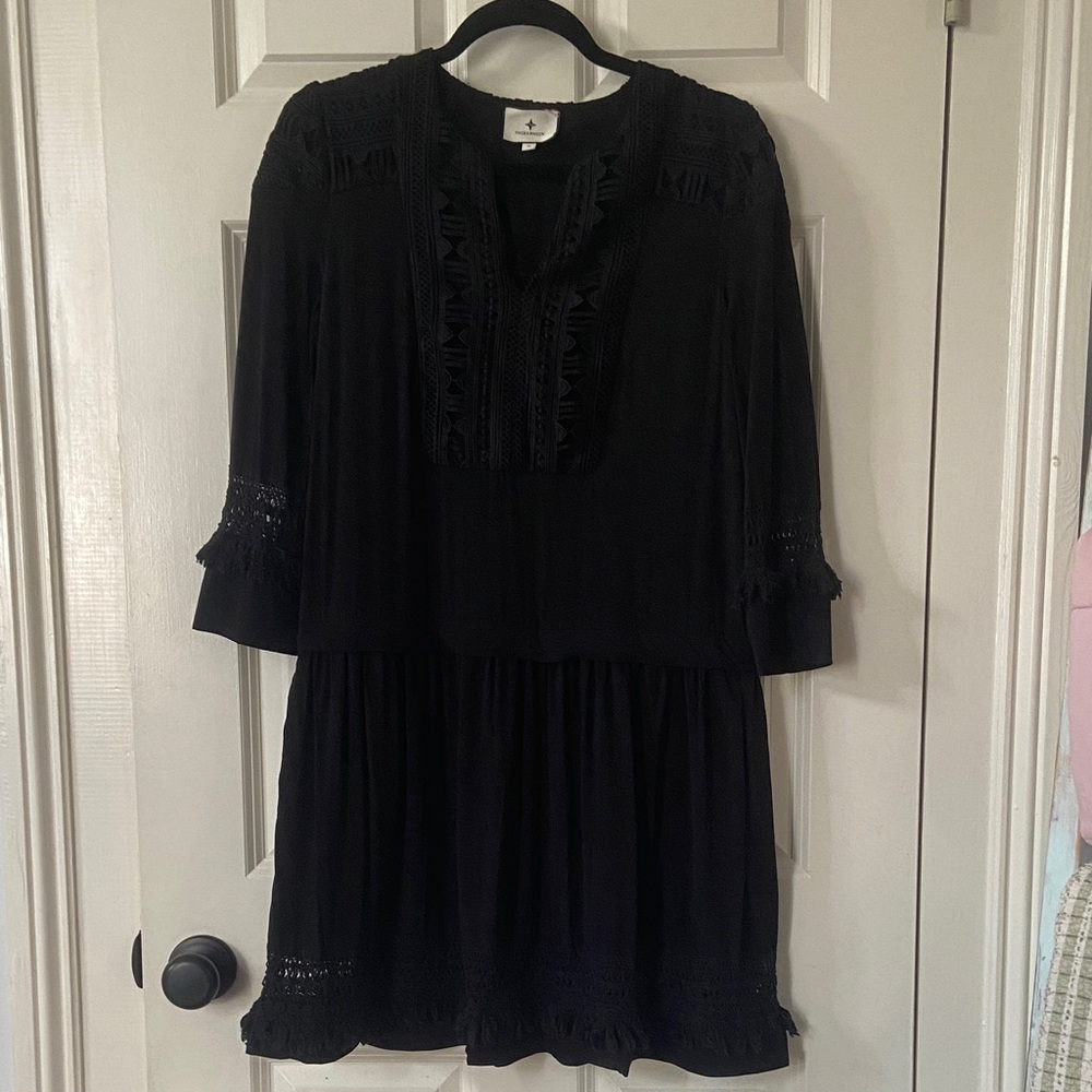 Tuckernuck Black Crochet-Trim Mini Dress